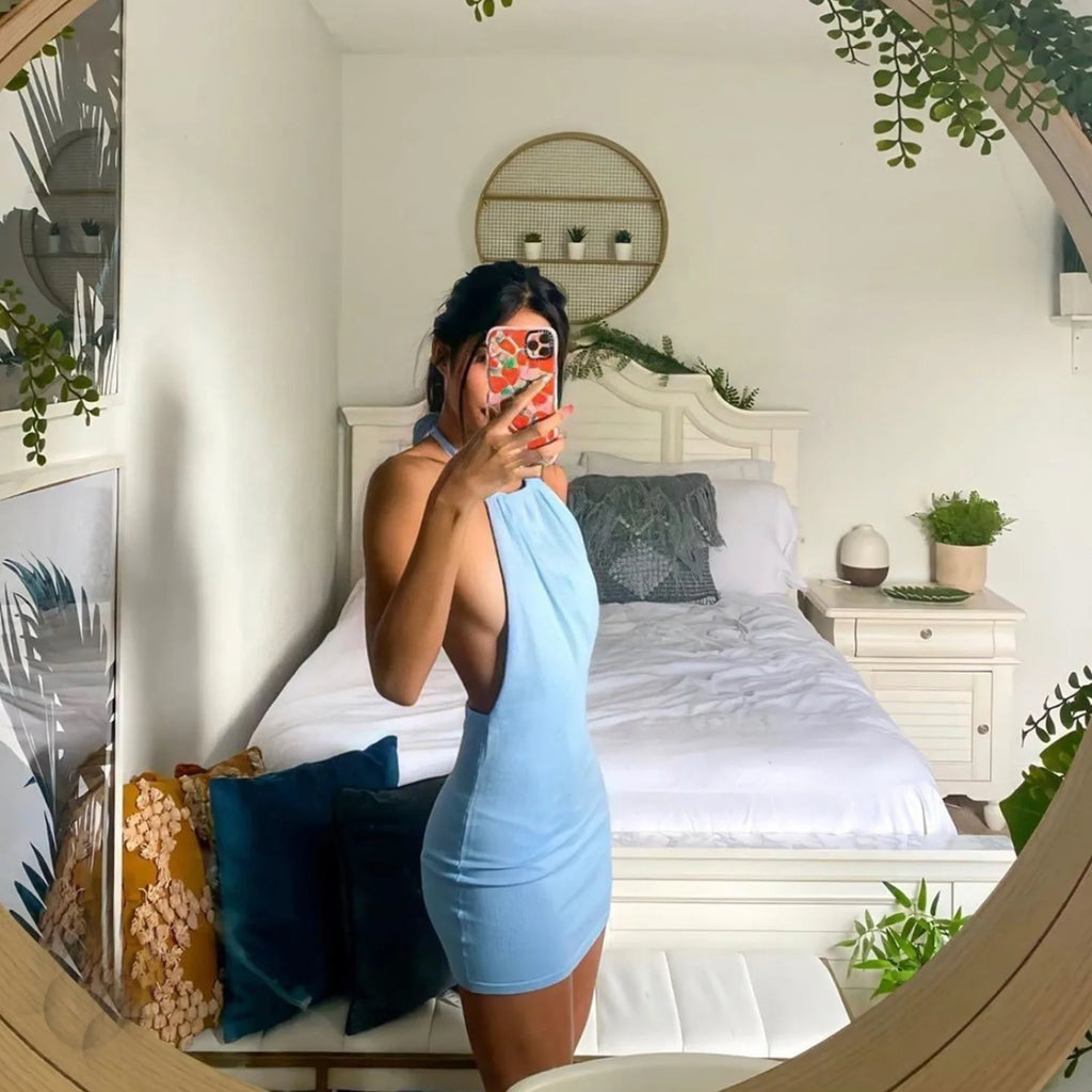 Mini abiti Sexy senza schienale con cavezza crittografica Bodycon Skinny Club Party abito lavorato a maglia senza maniche autunno Streetwear Beach Holiday