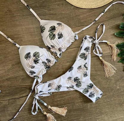 RUOTONGSEPT Sexy Micro Bikinis Set 2024 New Swimsuit Women Feather Print Bandage Swimwear Female Bathing Suit Brazilian Biquinis