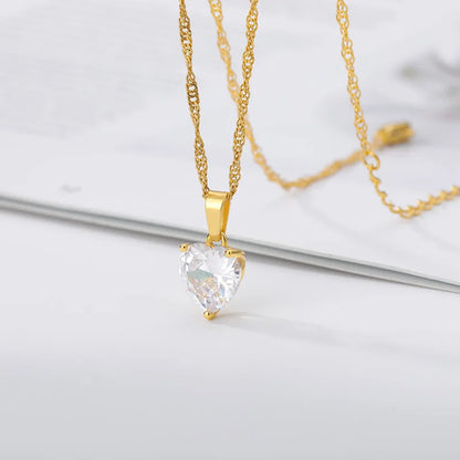 Collane a cuore per donna Collana girocollo in acciaio inossidabile placcato oro con zirconi a forma di cuore Collana girocollo Gioielli Boho da sposa Regalo Femme