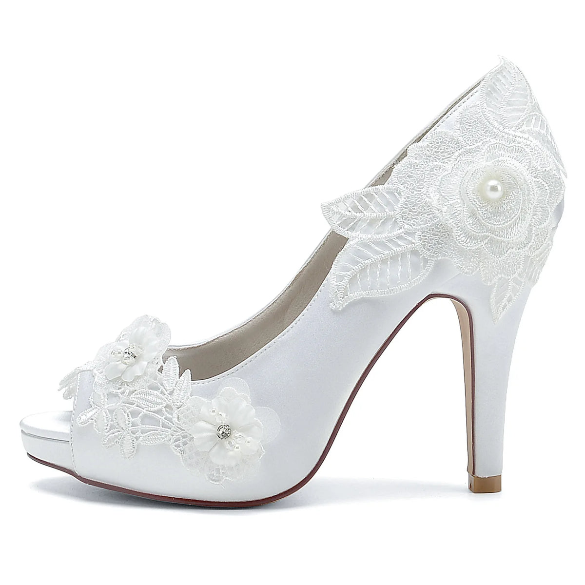 2025 Model Women's High-heeled Waterproof Platform Pointed-toe Shallow-mouth Pearl Embroidered Shoes Heels Sandals