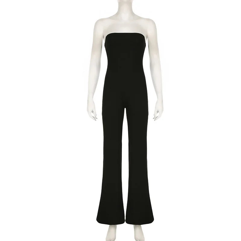 Sexy Strapless Sleeveless Wide Leg Loose Basic Solid Color High Elasticity Casual Fashion Jumpsuit Pants