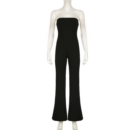 Sexy Strapless Sleeveless Wide Leg Loose Basic Solid Color High Elasticity Casual Fashion Jumpsuit Pants