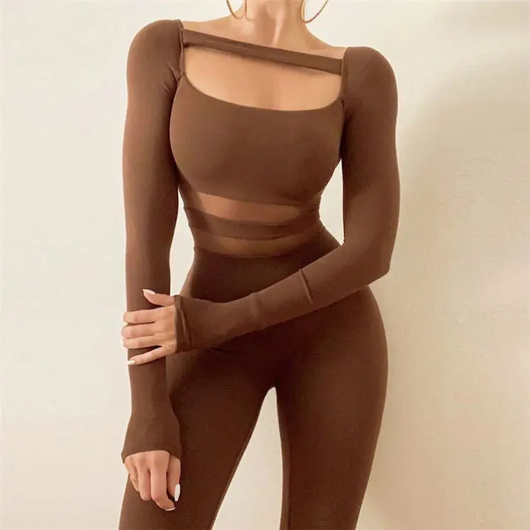 2022 Women's Sexy Hollow Bodycon Rompers Long Sleeve Jumpsuit Notched Collar Knit Anti-Pilling Polyester Blended Wholesale