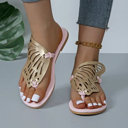 Nouvelle Mode Été Filles Bout Ouvert Plat Extérieur pour Chaussons Papillon Sandales en Cuir Léger Respirant et Antidérapant