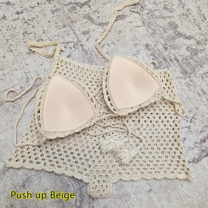 2024 Damen Sommer Sexy Handgemachtes Häkel-Bikini-Set Damen Urlaub Freizeit Strand Badeanzug Handgehäkelter Split Bikini BH Anzug Mädchen