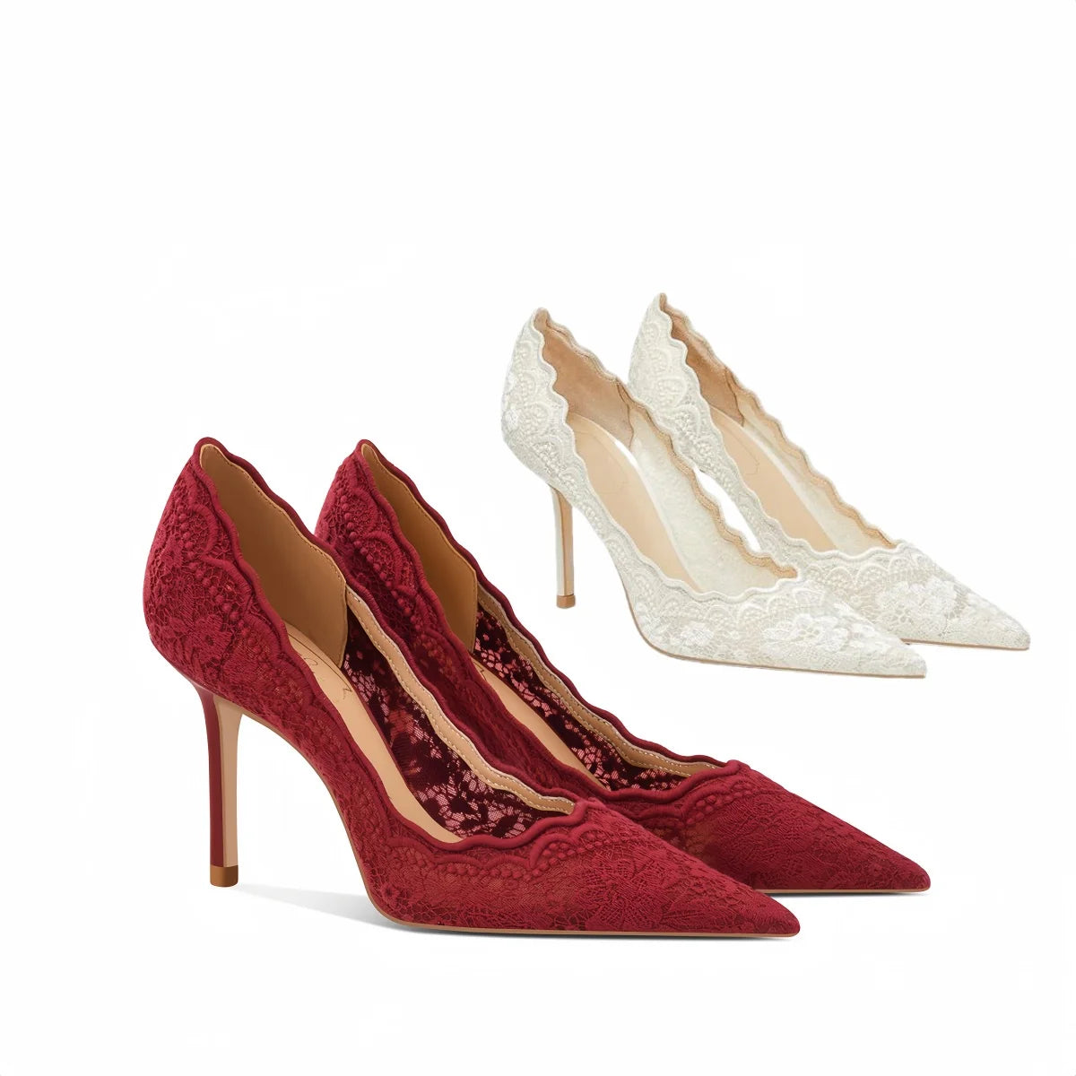 Bout pointu6CM/8CM/10CM Escarpins en dentelle pour femmes Sandales de mariage blanches Femme Talons hauts Sandales mode Talons hauts Chaussures femme