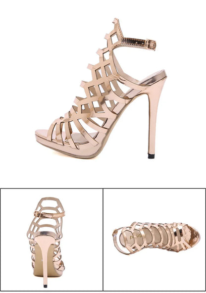 2025 Classic Comfortable High Heel Women's Summer Sandals Hollow Metal Street Shot Long-Term in Stock Open Back Counter Type