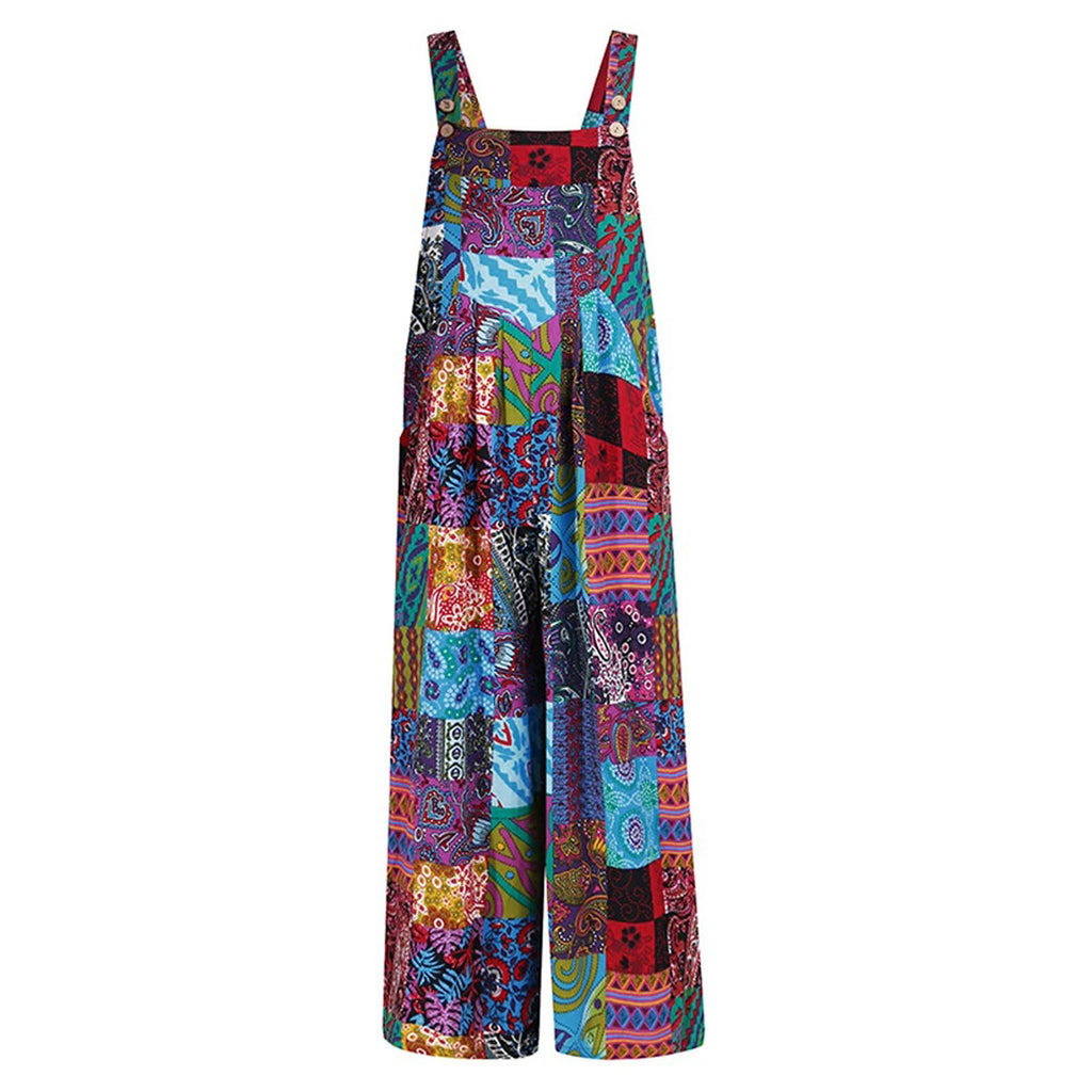 Tute da donna stile etnico tute estive pagliaccetti Casual senza maniche con collo quadrato multicolore con tasche per tuta da ragazza