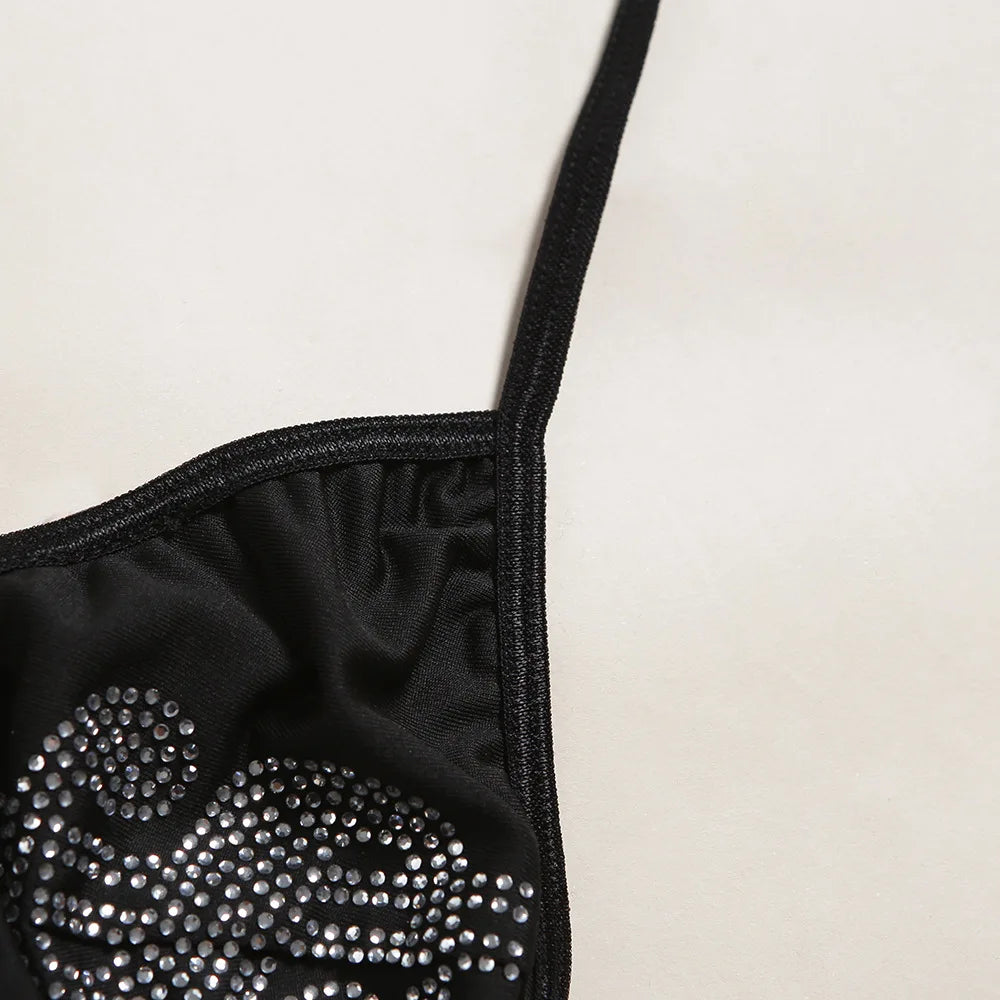 Maßgeschneiderte sexy Satin-Bademode Bikini Strass-Bikini 2019