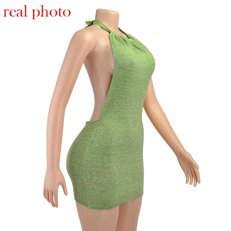 Mini abiti Sexy senza schienale con cavezza crittografica Bodycon Skinny Club Party abito lavorato a maglia senza maniche autunno Streetwear Beach Holiday