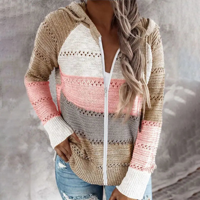 Felpa con cappuccio da donna con cerniera lavorata a maglia casual personalizzabile