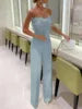 Liu Ming Modischer, sexy trägerloser Feder-Playsuit mit hoher Taille Damen-Jumpsuit