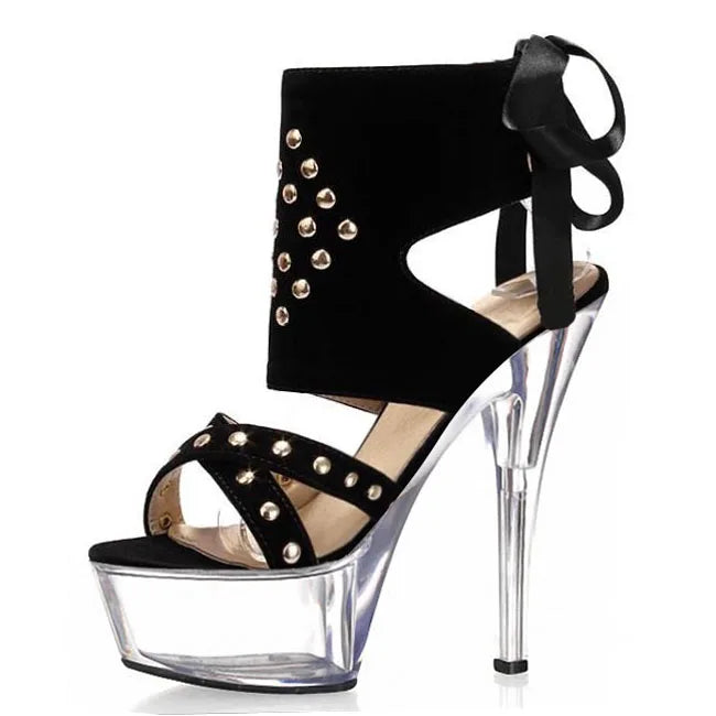 Sandales à talons hauts de 15 cm pour femmes, style gothique fétichiste, grande taille, talons aiguilles, bout ouvert, pour travestis, robe complète, talons hauts à bout ouvert