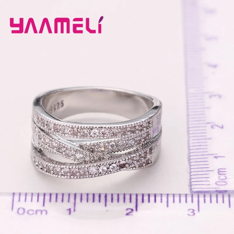 Moda Donna Uomo Anelli Argento sterling 925 Colore Gioielli Intarsio di cristallo Overpass Croce Bague Bijoux Dropshipping 5-13