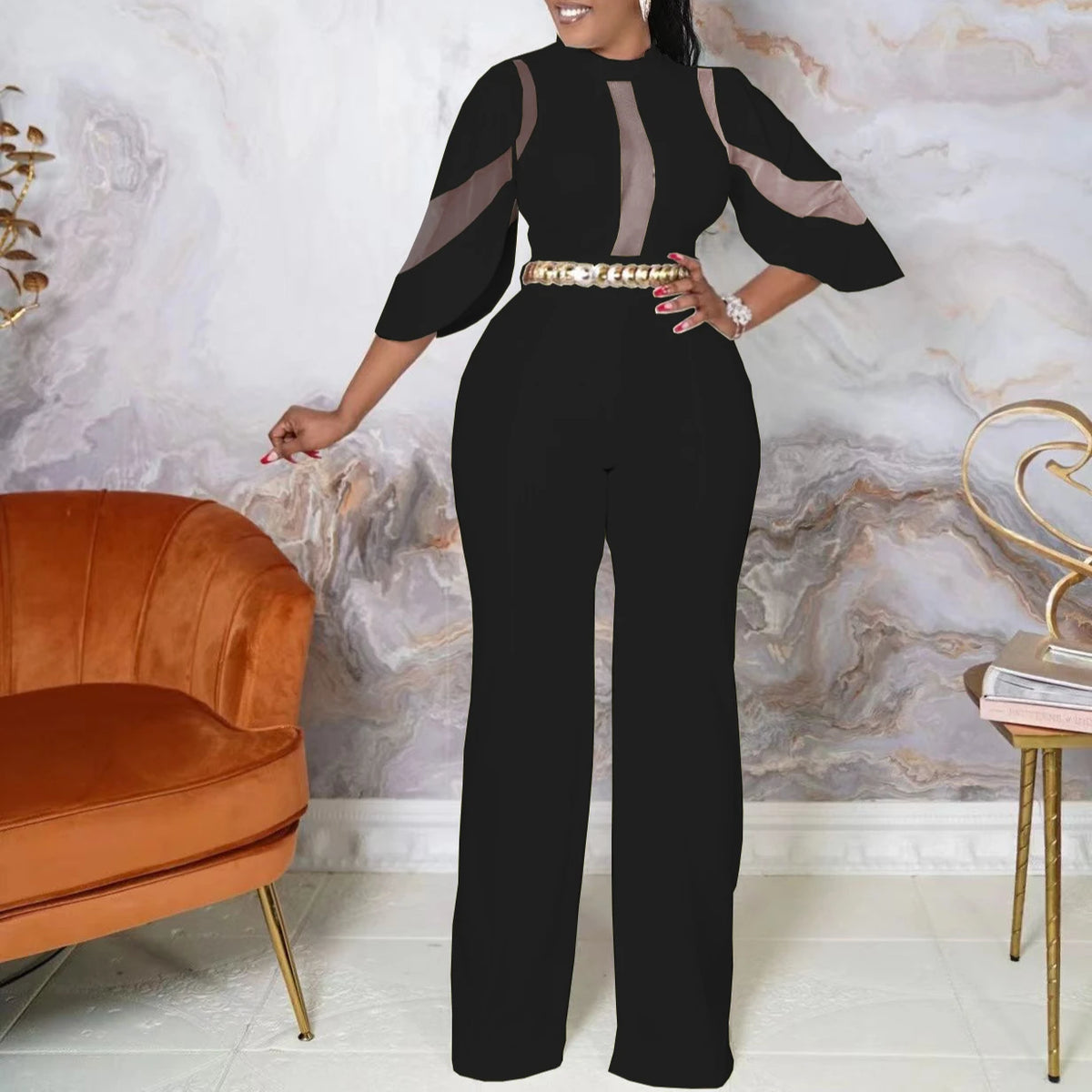 Liu Ming Women's Sexy Mesh Patchwork Bodycon Bodysuit Color Overalls Playsuit for Night Club Party Jumpsuit for Summer