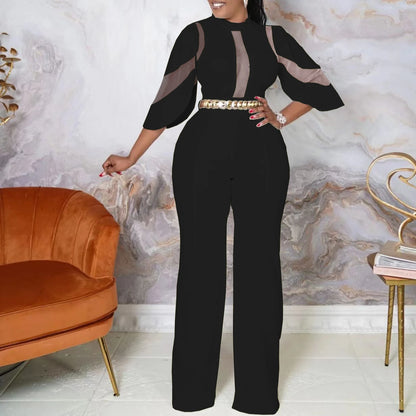 Liu Ming Women's Sexy Mesh Patchwork Bodycon Bodysuit Color Overalls Playsuit for Night Club Party Jumpsuit for Summer