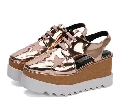 Genuine Leather Buckle Strap Sandals Breathable Sneakers Stars women summer rivets shoes Korean Style Platform Casual Shoes