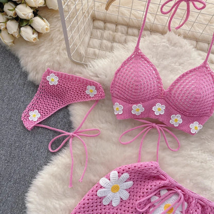 Bikini Three Piece Set Knitted Strap Set Beach Resort Style Knit Strap Bikini