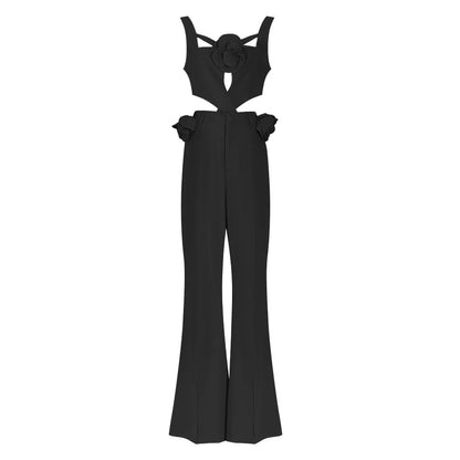 New Arrival Ladies Jumpsuit Spring Summer Three-dimensional Flower Cross Detachable Vest With Pant Jumpsuit Two-piece Set