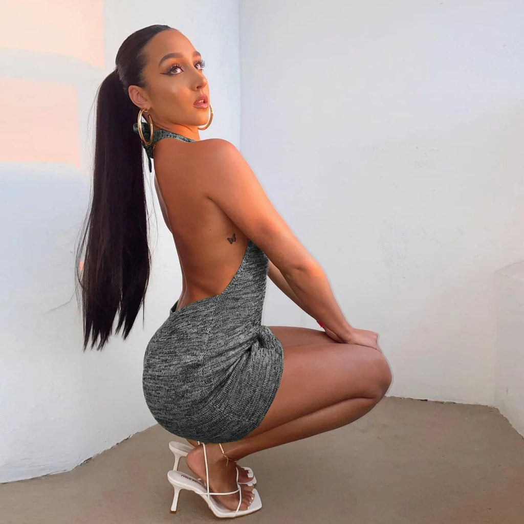 Mini abiti Sexy senza schienale con cavezza crittografica Bodycon Skinny Club Party abito lavorato a maglia senza maniche autunno Streetwear Beach Holiday