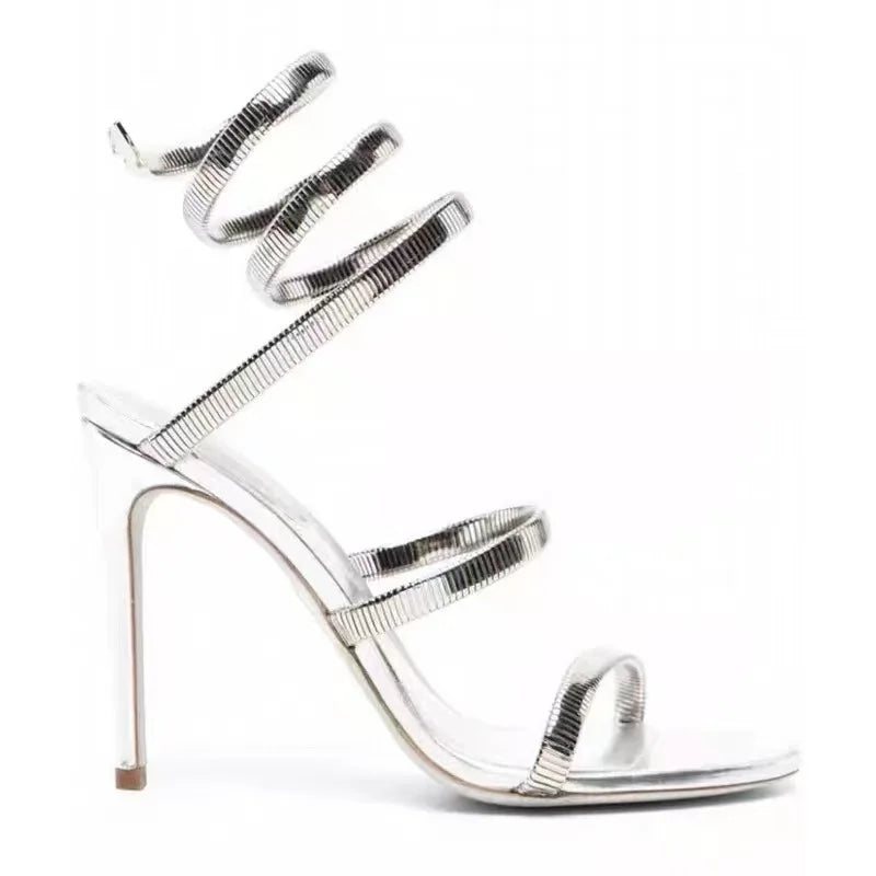 Lady's Gold Sandals with Lace-Up Closure Open Toe High Heels Sexy Party Shoes Large Size High Heels 42 43 44 45 46