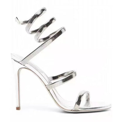 Lady's Gold Sandals with Lace-Up Closure Open Toe High Heels Sexy Party Shoes Large Size High Heels 42 43 44 45 46