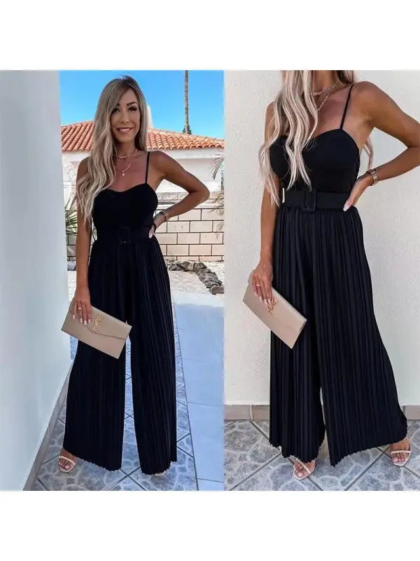 Liu Ming Herbst Winter Damen Sexy Neues Produkt Rückenfrei Locker Lässiger Playsuit Weiblicher Plissierter Overall Weiter Bein Jumpsuit