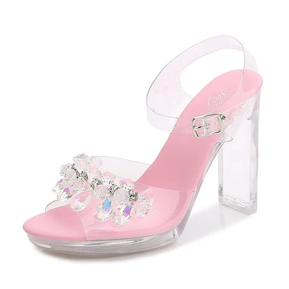 Fashion Women's Summer Open Toe PU Dress Sandals 11CM Black High Heels Waterproof Platform Flat Heeled Sexy Height Increasing