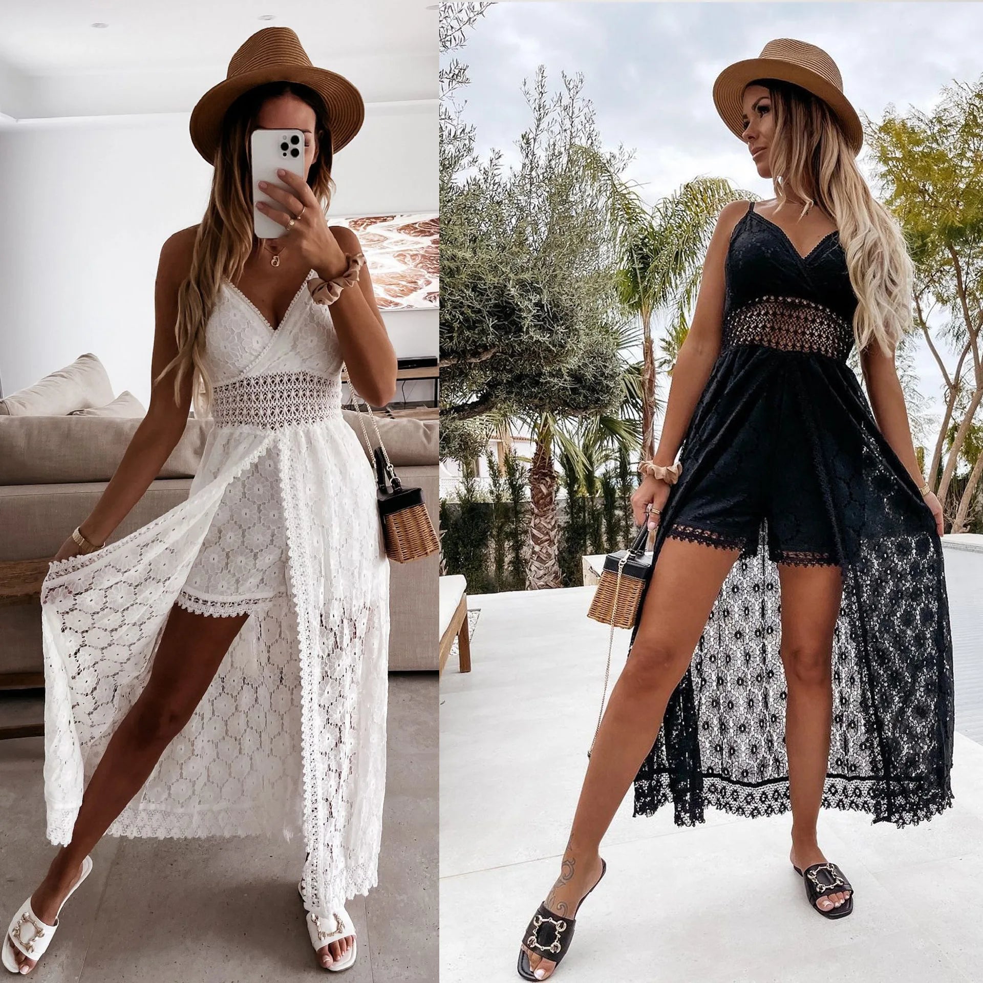 New Sexy Sling Splice Casual Bodysuit Lace Home Holiday Hollow Bodysuit S-XL   Cami Jumpsuit
