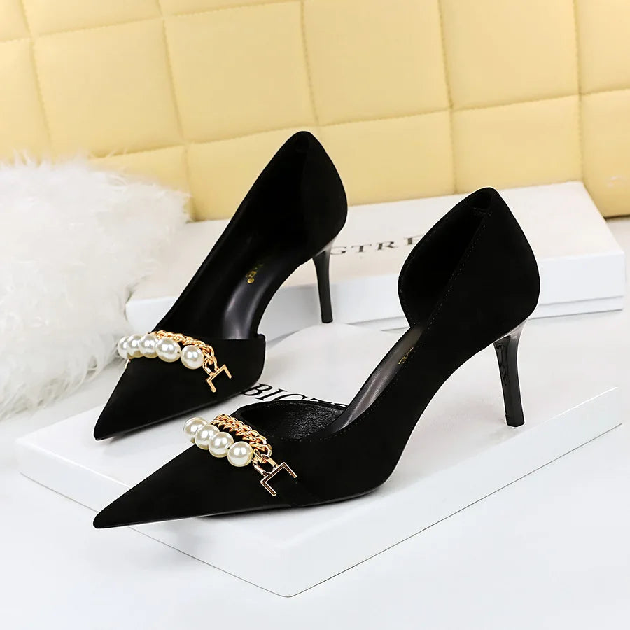 7CM/11CM Zapatos Mujer Tacon 2025 European Stilettos Style Pearl Sandals Shoes Women Heels