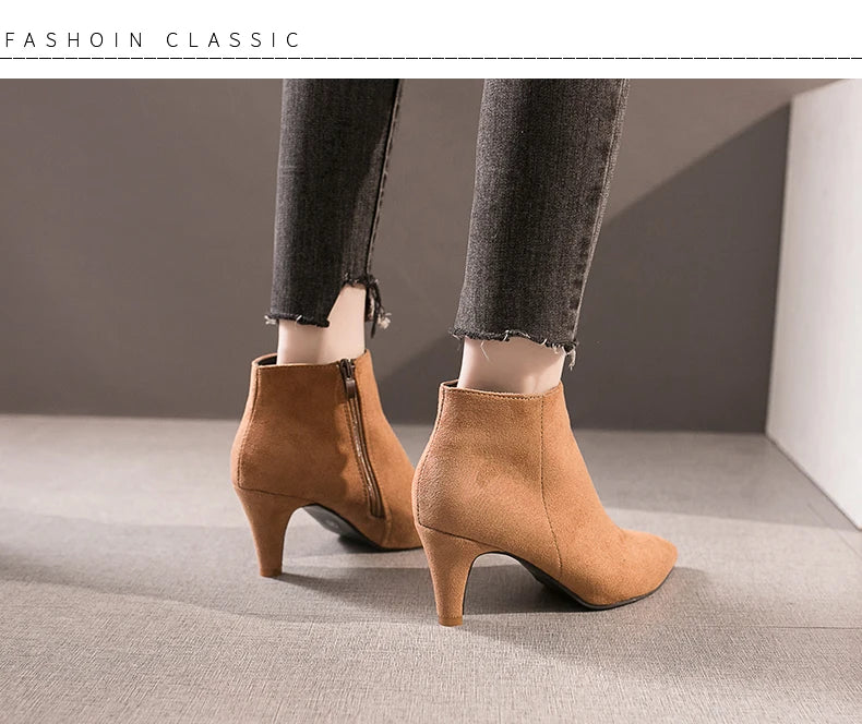 LazySeal 2025 New Luxury Leopard Women Boots Leather Winter Casual Shoes Hoof Heels Zip Pointed Toe Ankle Boots Big Size 43