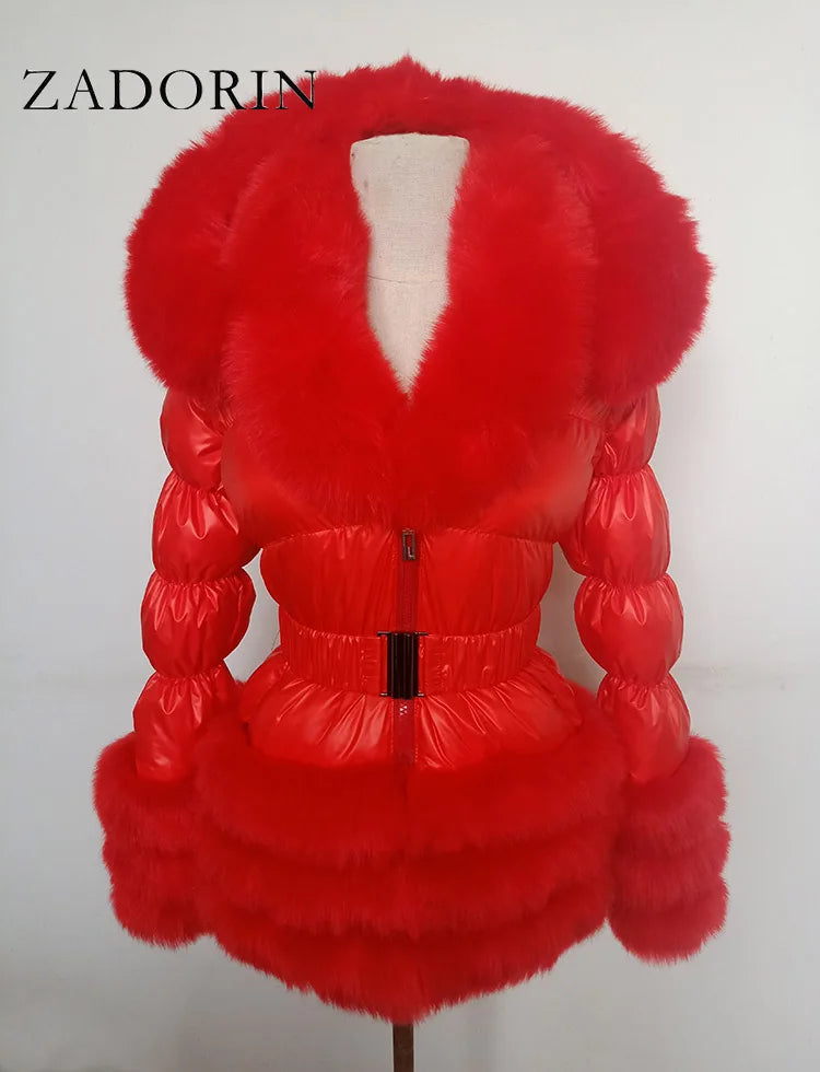 ZADORIN Cappotto invernale Donna New Fashion Cappotto in pelliccia sintetica Maniche staccabili Cappuccio Piumini d'anatra Con cappuccio Piumino nero Capispalla