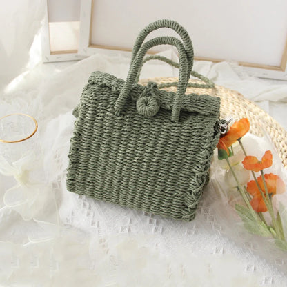 Gusure Ladies Summer Straw Woven Crossbody Bags Casual Small Hasp Shoulder Bag rafia Square Rattan Messenger Bag borse borsa