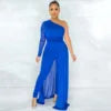 Hot Selling Damen Sexy Einteiler aus Satin mit One-Shoulder und langen Hosen, atmungsaktives Mesh für Partys