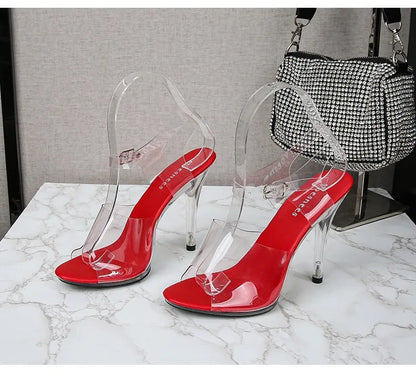 11CM High Sexy Super High Heels 35-43 Large Size PVC Insole Fun Summer Shoes Transparent Nightclub Sandals Open Back for Winter