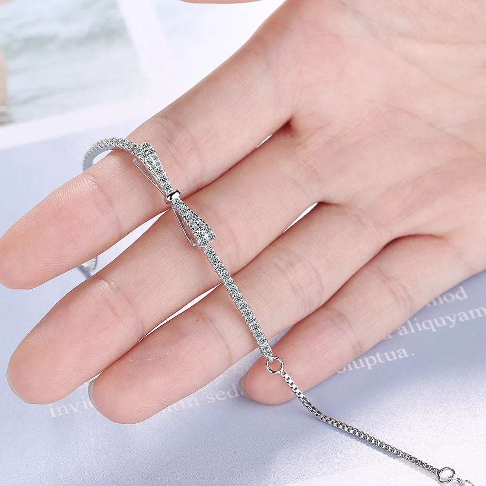 Bracelet pour femmes en argent sterling 925, nœud papillon, zircon brillant, bracelet de tennis Pulsera Plata 925 Mujer, bijoux de fête de mariage pour filles, cadeaux
