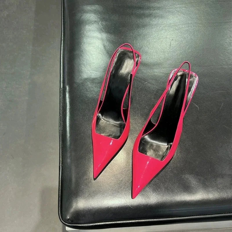 2025 Summer New High Quality Pointed Green Pink Stiletto High Heels Back Empty Women's Solid Color Elegant Sandals
