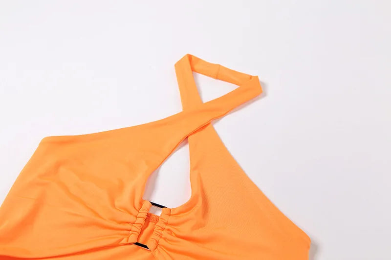 2022 senza maniche Backless scava fuori vestito aderente estate Sexy increspato Halter Mini abiti donna abiti da sera Party Club Outfit