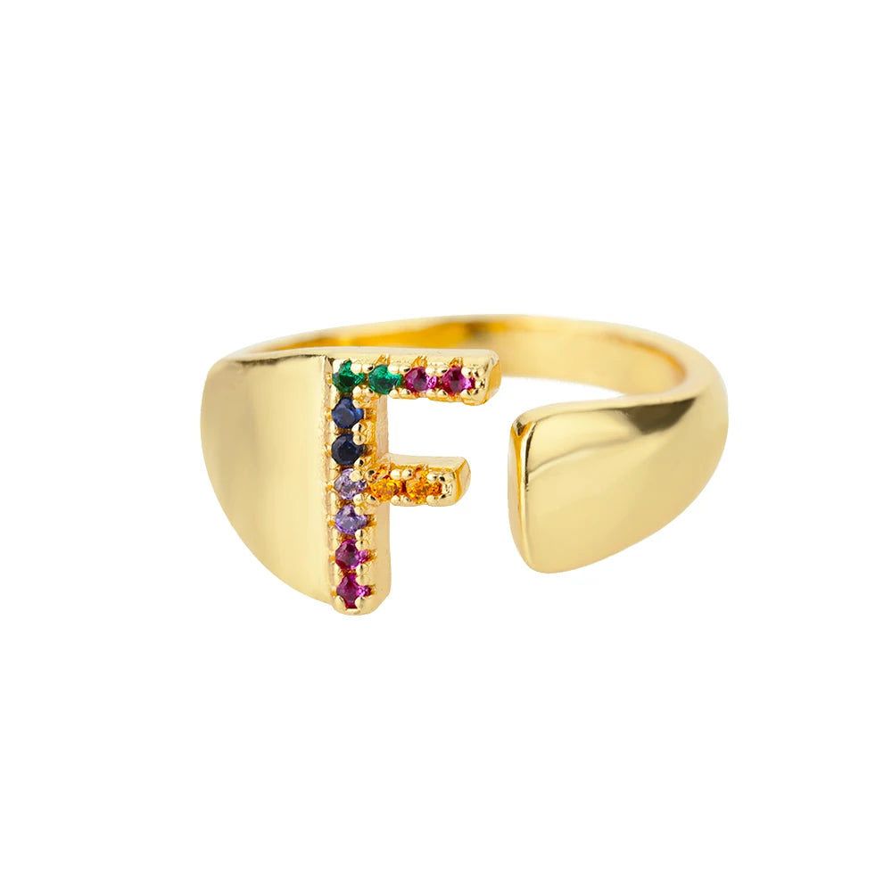 Anelli con lettera zircone arcobaleno per le donne Moda grosso lettera larga AZ anello in acciaio inossidabile matrimonio gioielli Boho spedizione gratuita