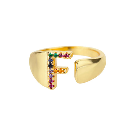 Anelli con lettera zircone arcobaleno per le donne Moda grosso lettera larga AZ anello in acciaio inossidabile matrimonio gioielli Boho spedizione gratuita