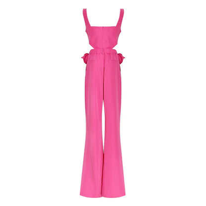 New Arrival Ladies Jumpsuit Spring Summer Three-dimensional Flower Cross Detachable Vest With Pant Jumpsuit Two-piece Set