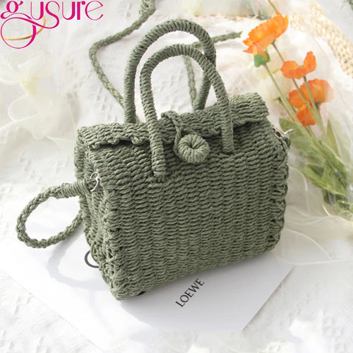 Gusure Ladies Summer Straw Woven Crossbody Bags Casual Small Hasp Shoulder Bag rafia Square Rattan Messenger Bag borse borsa