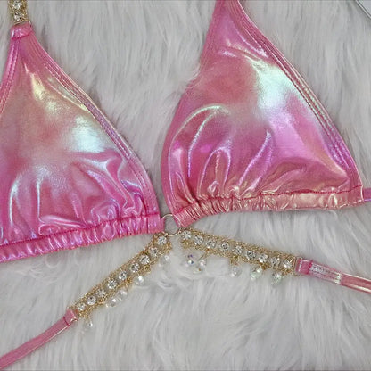 2024 Neuer Kristall-Diamant-Bikini Sexy Bronzing Strap Damen Split-Badeanzug Fabrik auf Lager Badeanzug-Schmuck Badebekleidung
