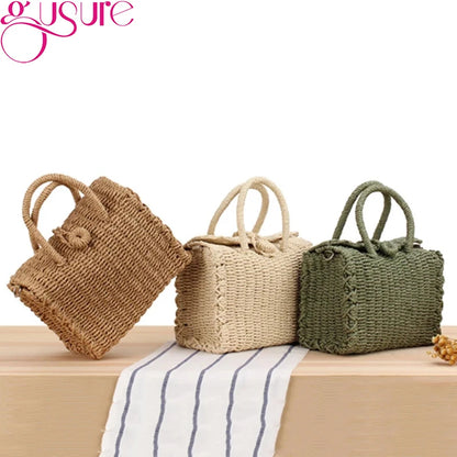 Gusure Ladies Summer Straw Woven Crossbody Bags Casual Small Hasp Shoulder Bag rafia Square Rattan Messenger Bag borse borsa