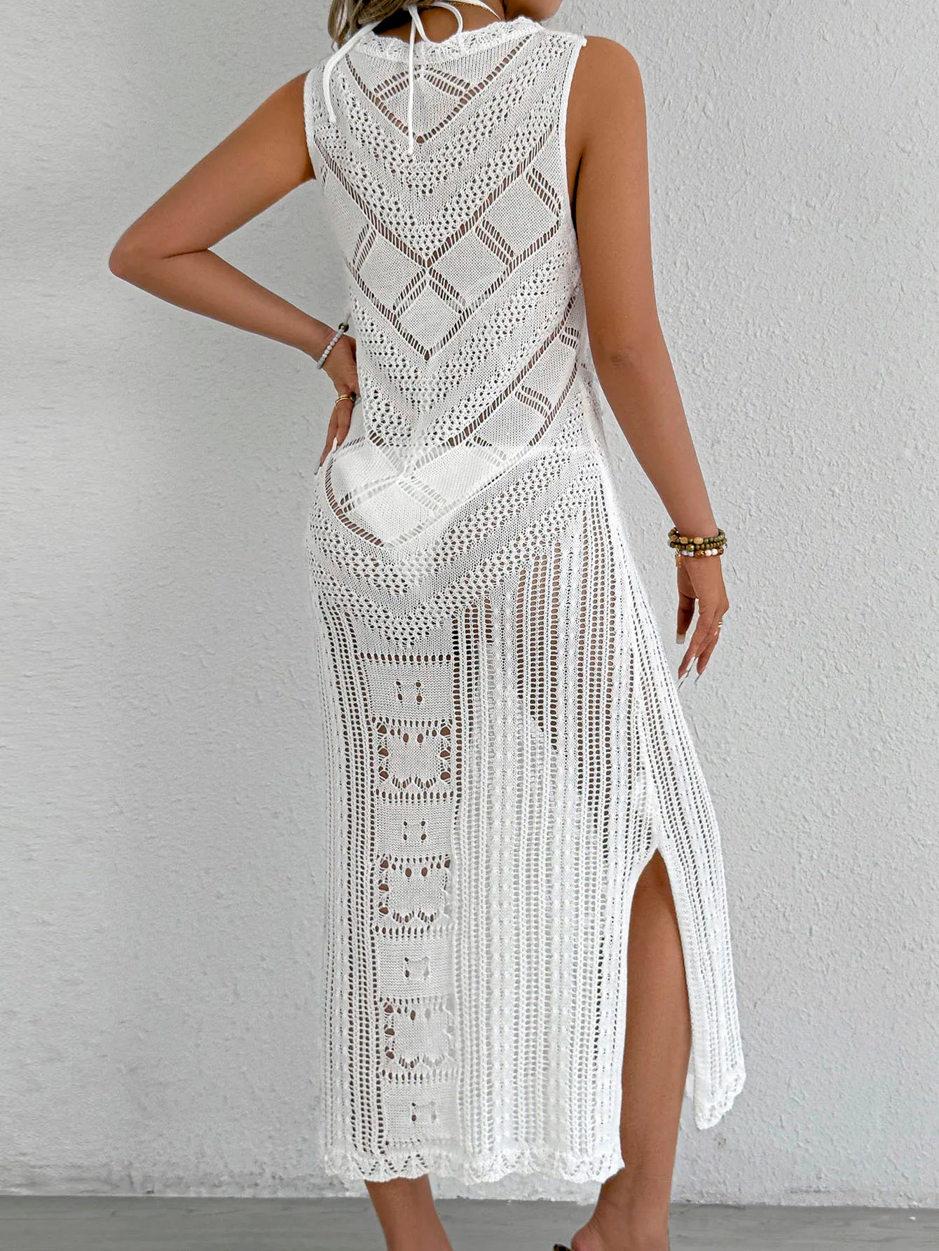 Wholesale Sexy 1 Piece Beach Cover Ups Bikini Crochet Knit Vest Dress Resort Wear Long Maxi Dresses with Slit for Women
