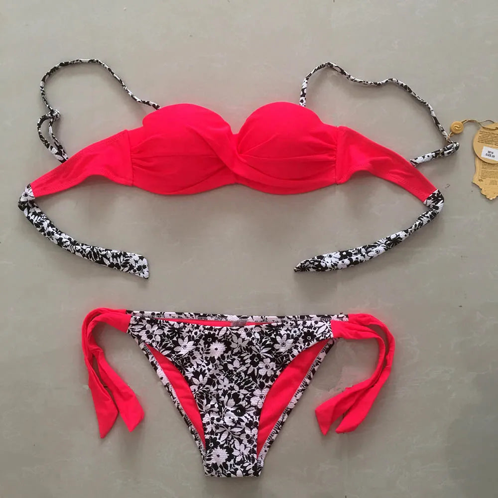 Bikini Solide Avec Bretelles Bandage Ensemble Bikini Blanc Push Up Bikini Maillots De Bain Bandeau Maillot De Bain Brésilien Maillot De Bain