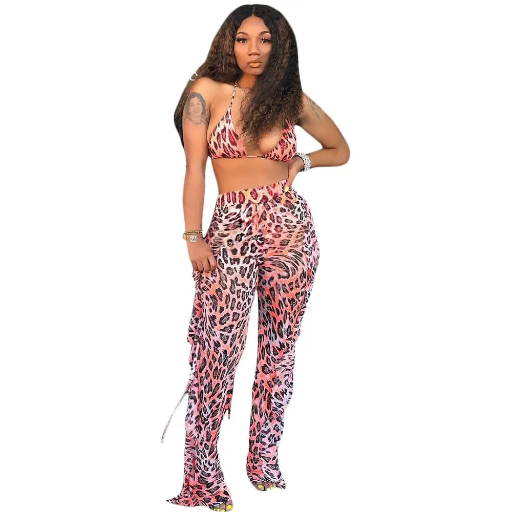 Prix usine en gros Nouveau maillot de bain d'été sexy pour femme avec bikini à volants, pantalon long ample, soutien-gorge à fines bretelles et ensemble deux pièces