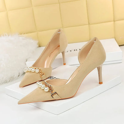 7CM/11CM Zapatos Mujer Tacon 2025 European Stilettos Style Pearl Sandals Shoes Women Heels