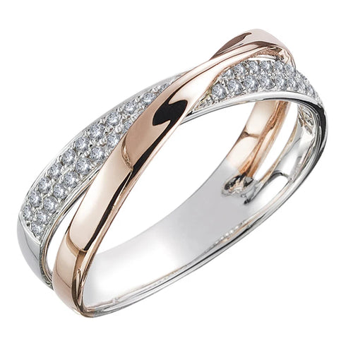 Huitan Il più nuovo anello incrociato a forma di X bicolore fresco per le donne Gioielli alla moda da sposa Abbagliante pietra CZ Grandi anelli moderni Anelli