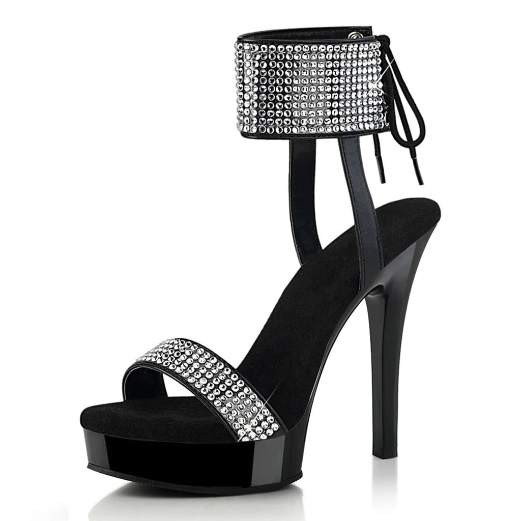 Strass Damen Schnür-Stripper-Absätze 5 Zoll Nachtclub Sexy Fetisch Plateau Sandalen Neu 13cm Offene Zehen Gothic Pole Dance Schuhe